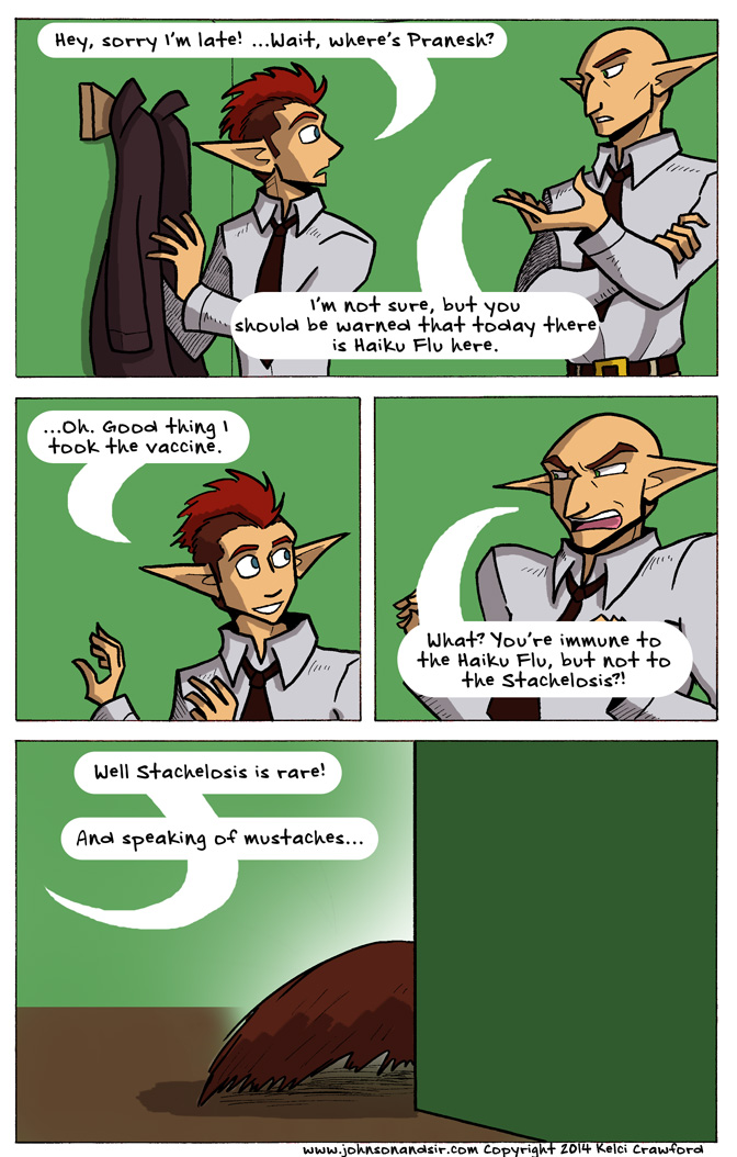 johnson and sir webcomic 62 elves, police, haiku, and rogue mustache